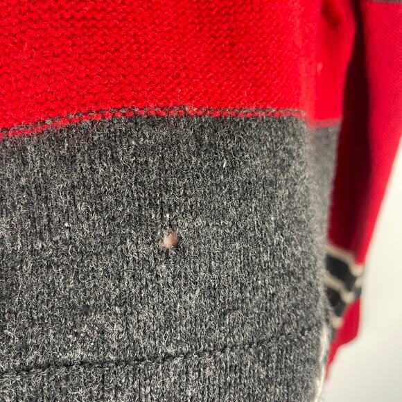 Vintage Obermeyer Wool Red Grey Striped 1/4 Zip Sweater Hoodie Apres Ski W Small - Picture 7 of 13